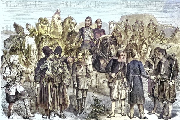 Historical illustration showing the uniforms of the Turkish army in 1875, Turkey/Historical