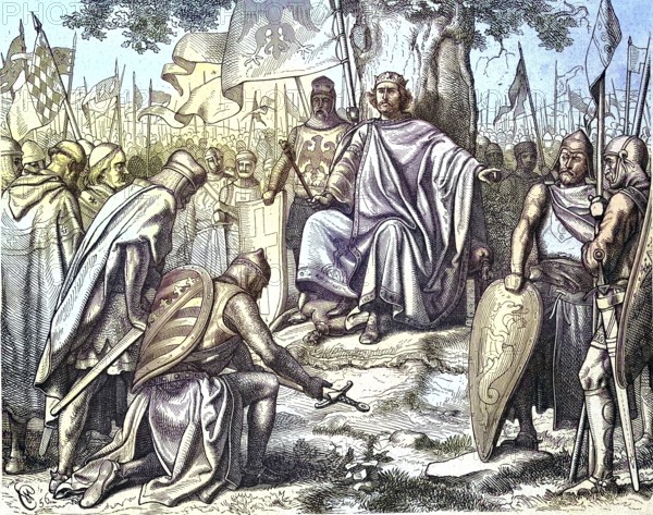 Historical illustration of the subjugation of the Saxon princes in Spira, today Speyer, Germany,