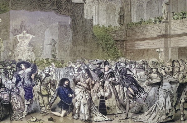 Historical illustration of the costume party or carnival party of the artists in Berlin,