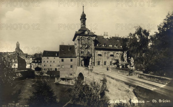 Historical postcard around 1900, Bamberg, town hall, Upper Franconia, Bavaria, Germany, digital