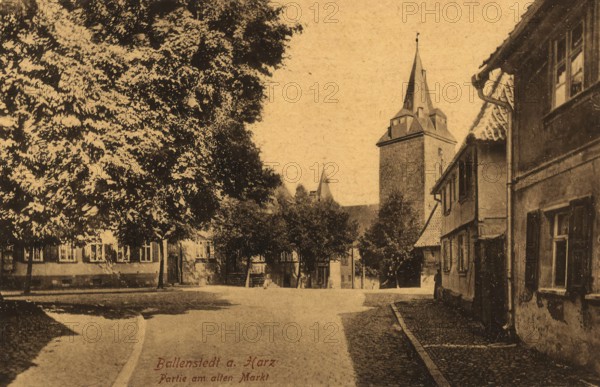 Historical postcard around 1900, Ballenstedt im Harz, Alter Markt, Harz district in Saxony-Anhalt,