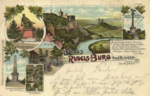 Historical postcard around 1910, Rudelsburg in Thuringia, above Saaleck in the Burgenlandkreis