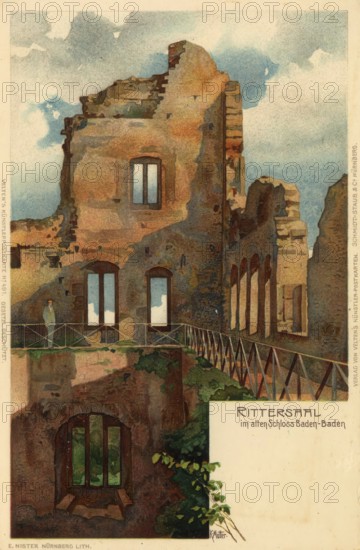 Historical postcard around 1910, Baden-Baden, castle, spa town in the Black Forest,