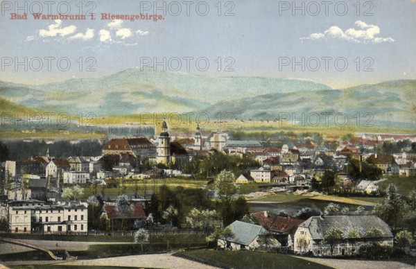 Historical postcard around 1910, Bad Warmbrunn in the Krkonoše Mountains, today Cieplice