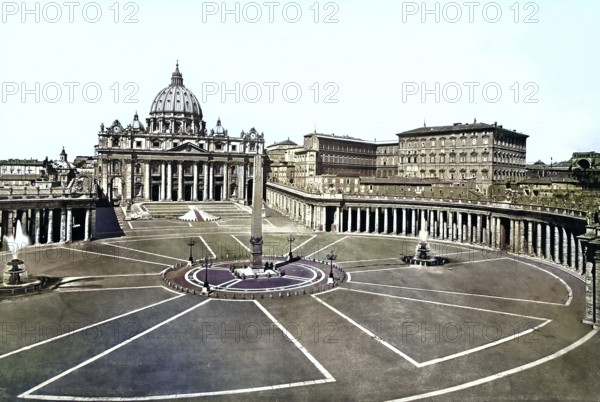 Historisches Foto (ca 1880) von Rom, Panorama von Rom und der Kuppel des Petersdoms, Italien /