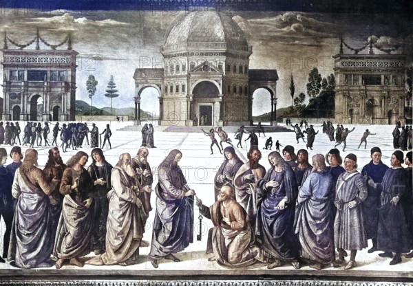 Historical photo (ca 1880) of The Delivery of the Keys, or Christ Giving the Keys to St. Peter is a