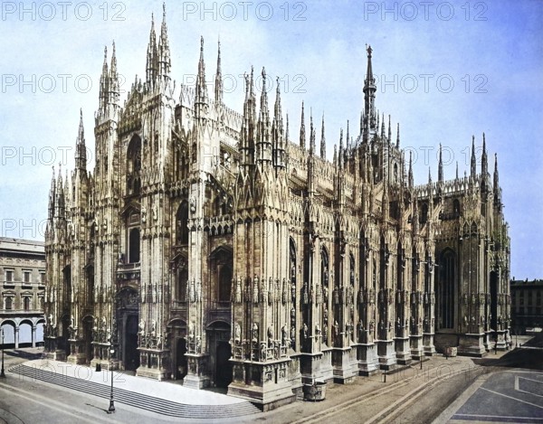 Historisches Foto (ca 1880) des Miländer Doms, Duomo di Milano, Italien / Historical photo of Milan