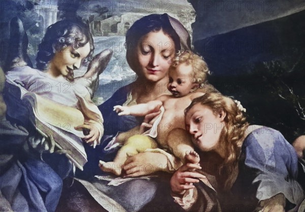 Historisches Foto (ca 1880) der Madonna mit Kind, Gemälde von Antonio da Correggio, Italien /