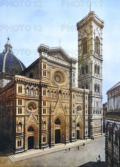 Historisches Foto (ca 1880) der Kathedrale von Florenz, Toskana, Italien / Historical photo of