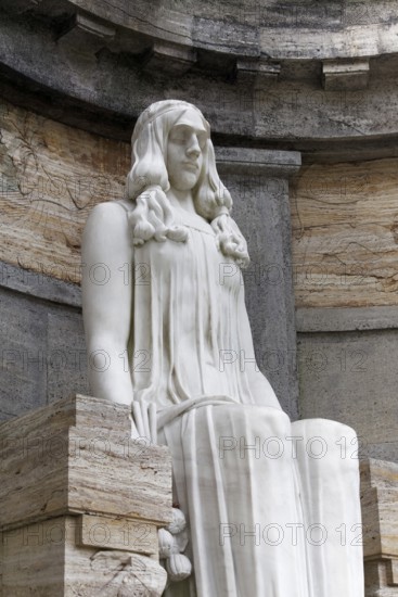 Seated marble female figure by sculptor Karl Janssen, burial place of the Henkel family of