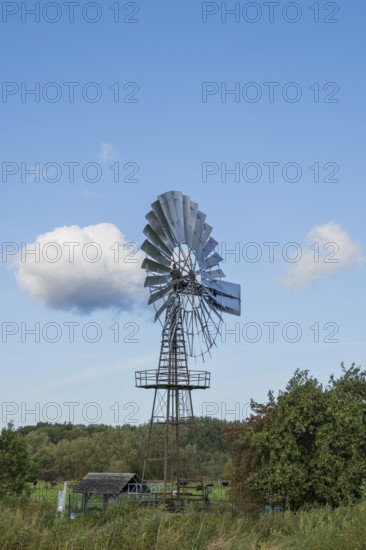 Windmill at Windschöpfwerk Lobbe, Technical Monument, Lobbe, Mönchgut Peninsula, Rügen, Island,