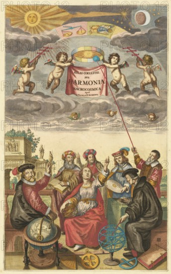 Title page of Atlas Coelestius, seu Garmonica Macrocosmica, a star atlas by the English astronomer