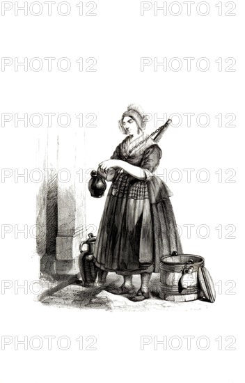 Types from Holland around 1841, Het melkmeisje, The Milkmaid, Netherlands, authentic, digitally
