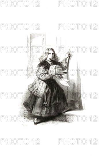 Types from Holland around 1841, Het Wafelmeisje, waffle girl, girl or a young woman selling waffles