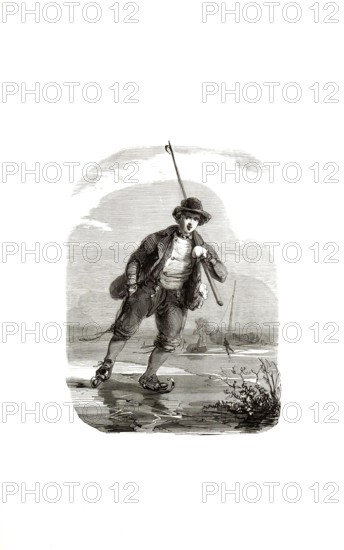 Types from Holland around 1841, De Schaatsenrijder, the ice skater or the skater, Netherlands,