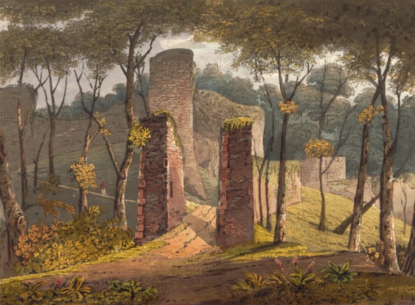 Entrance to Coningsborough Castle, 1825, medieval castle ruins in the village of Conisbrough in the
