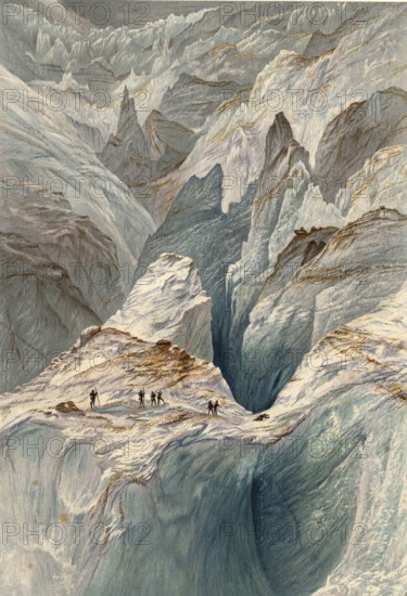 The Mer de Glace, the largest glacier in France, is characterized by extreme crevasses, in the area