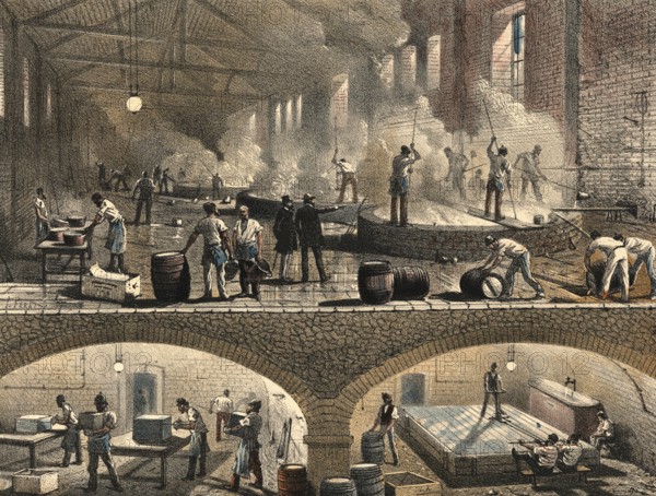 Industrial plant around 1890, soap production, soap production, authentic, digitally restored