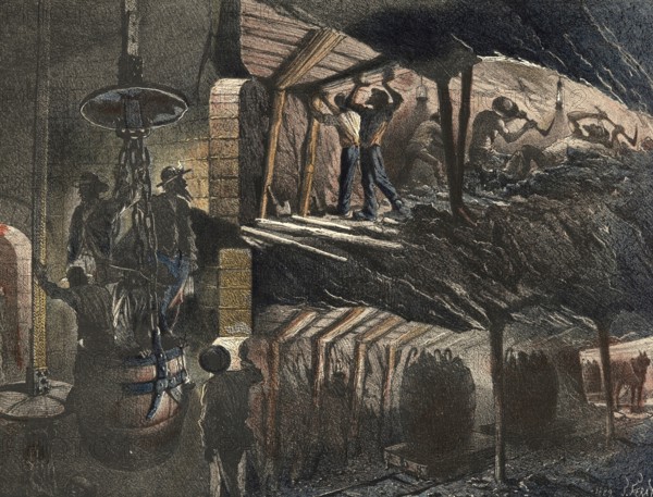 Industrial plant around 1890, mine, underground mining, authentic, digitally restored reproduction