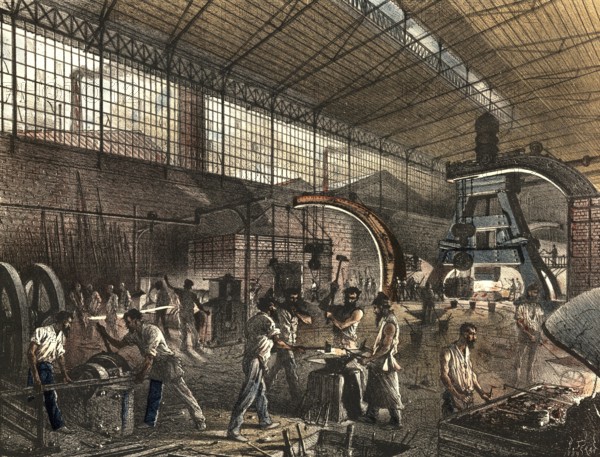 Industrial plant around 1890, forge, Forges, authentic, digitally restored reproduction from a 19th