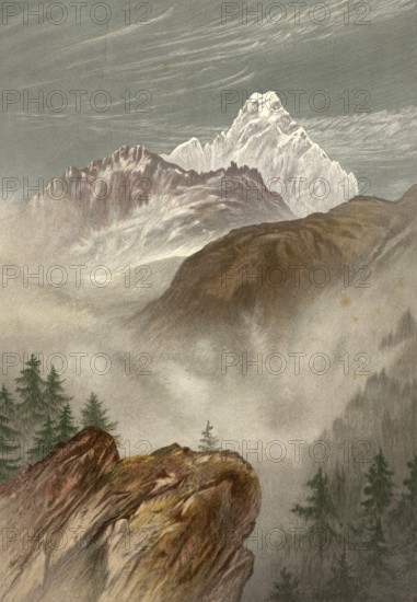 Monte Viso, seen from the south, around 1860, the highest peak in the Cottian Alps. It is located
