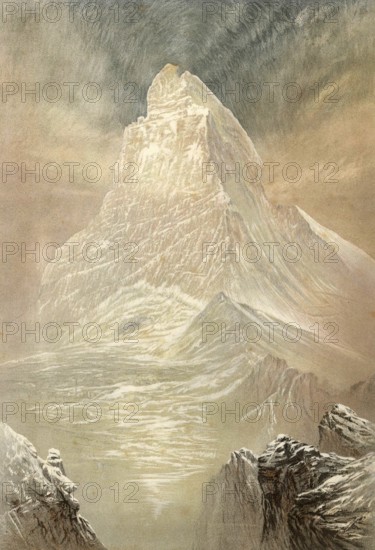 Matterhorn, mountain in the Valais Alps between Zermatt and Breuil-Cervinia, around 1860,