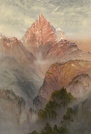 The Dent du Midi around 1860, mountain range in the Chablais Valaisan Alps, northwest of Martigny