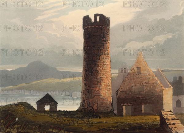 Peel Castle round tower, a ruined castle in Peel on the British Isle of Man, originally built by