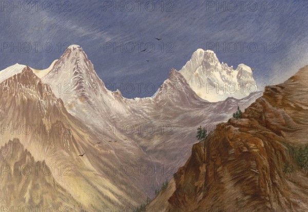 Monte Viso, seen from Col de la Croix, around 1860, the highest peak in the Cottian Alps. It is