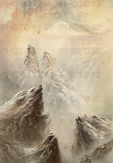 Mont Blanc, Monte Bianco, highest peak in the Alps, view from Col d'Anterne, around 1860, France,