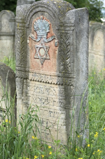 Tombstone with relief of a crown and star of David, Jewish cemetery, since 1866, Czernowicz,