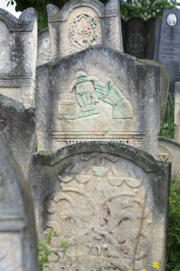 Tombstone with fabulous reliefs of various Jewish symbols, Jewish cemetery, since 1866, Czernowicz,
