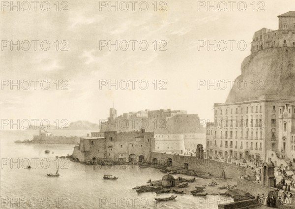 Borgo Santa Lucia, Castel dell'Ovo, a famous fortress on a small island in the Gulf of Naples,