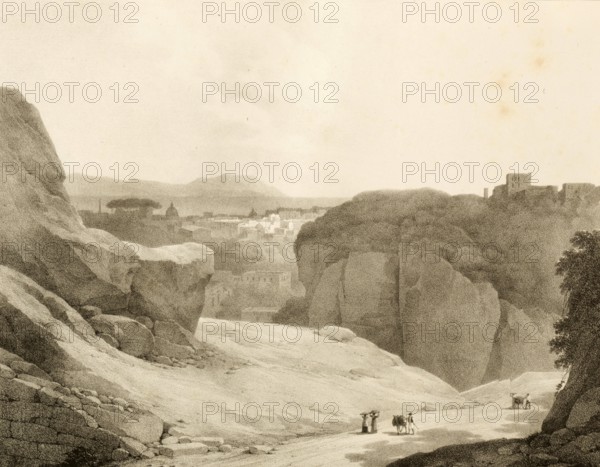 Landscape view showing the Capodimonte hill in Naples, around 1860, Italy, authentic, digitally