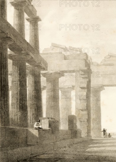 Side gallery of a temple in Pestum, Paestum, around 1860, Italy, authentic, digitally restored