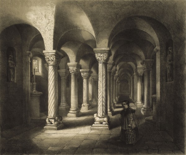 Crypt of Rolduc Abbey Church in Kerkrade, the Netherlands, dates from the 12th century, authentic,