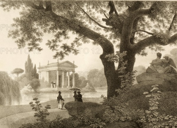 Temple of Aesculapio, Tempio di Esculapio, neoclassical building in the heart of the gardens of