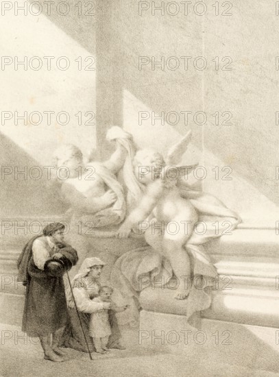 Baptism, monumental holy water basin, Benitier, in St. Peter's Basilica in Rome, 1860, Italy,