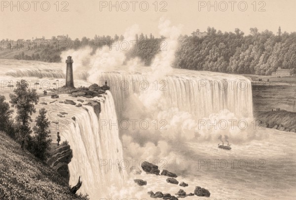 Niagara Falls, Niagara Falls, around 1860, Horseshoe Falls, America, authentic, digitally restored