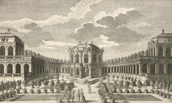 Lustschloss und Kurfürstlicher Zwinger in Dresden, around 1850, Germany, authentic, digitally