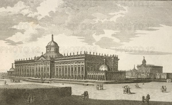 Royal Palace near Potsdam, main façade, around 1850, Germany, authentic, digitally restored