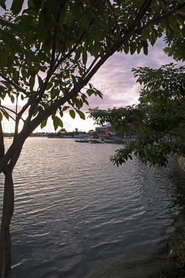 Evening at Lake Petén Itzá in Flores, Petén Department, Guatemala