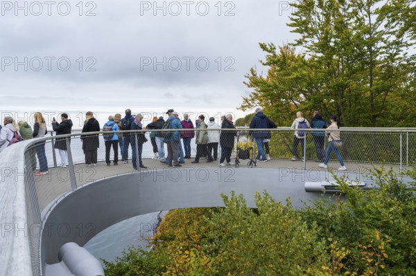People on the Skywalk, viewing platform at the Königsstuhl National Park Center, view of the chalk
