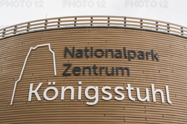 Font and logo on the façade of the Königsstuhl National Park Center, exhibition and museum, Jasmund