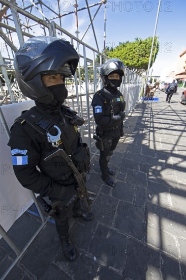 Police officers in gear in the old town zone 1, Guatemala City, Guatemala Department, Guatemala