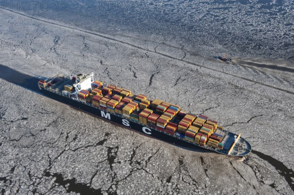 Germany, ship, container ship, commercial shipping, obstruction, freight connection, ice, ice,
