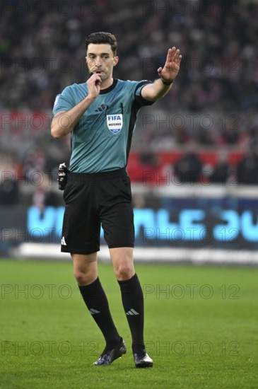 Referee Florian Badstübner gesture whistle at the mouth soccer Bundesliga, MHPArena, MHP Arena