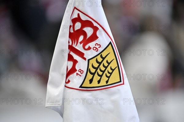 VfB Stuttgart corner flag, coat of arms, logo, soccer Bundesliga, MHPArena, MHP Arena Stuttgart,
