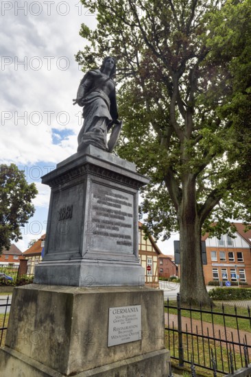 Restored Germania monument, Germania statue with sword, base with inscription, symbol, German