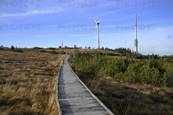 Wind turbine in the high moor on the Hornisgrinde, Hornisgrinde-Biberkessel nature reserve,